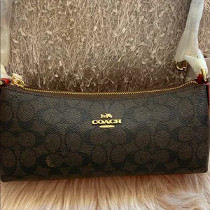 NWT Coach Black Signature Shoulder Bag with Gold Accents thumbnail 3