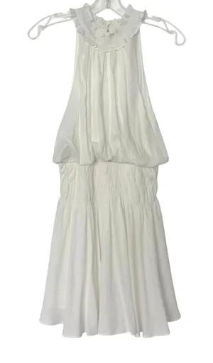 Glam White Halter Drop Waist Dress Sleeveless Ruffle Mini Dress Size Medium thumbnail 1