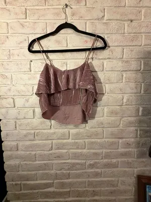 Zara Pink Crushed Velvet Layered Tiered Ruffle Cami Top Size S thumbnail 3