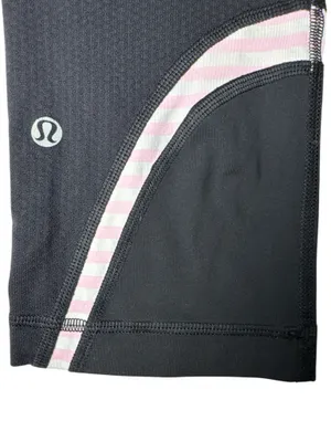 Lululemon Classic Black Leggings Sporty White & Pink Waistband Athleisure Yoga thumbnail 3