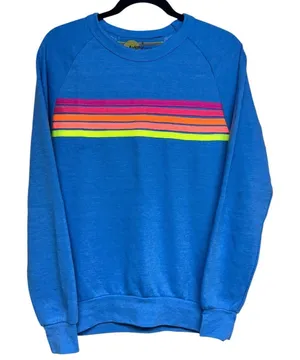 Aviator Nation 5 STRIPE CREW OCEAN BLUE NEON SWEATSHIRT SIZE SMALL‎ thumbnail 1