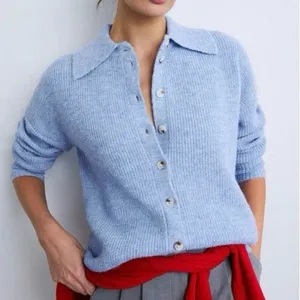 Central Park West Millie Oversized blue Polo Sweater Small thumbnail 1