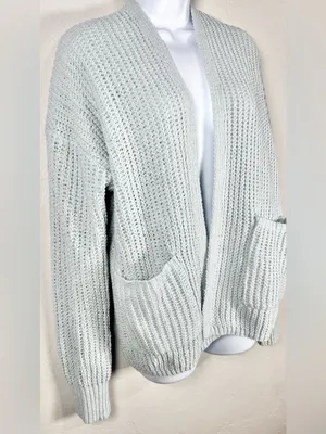 American Eagle Outfitters Open-Front Chunky Knit Cardigan Light Blue Size Small thumbnail 3