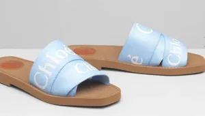 🆕 Chloe | Woody Flat Mule Slides Sandal Light Blue 36 NIB thumbnail 2