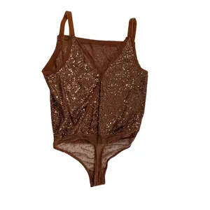 New Free People Sequin Bodysuit Size Medium Bronze Boho NYE thumbnail 8