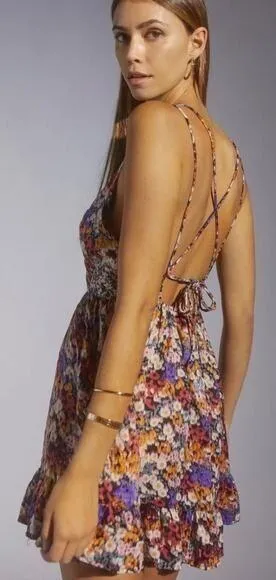 Urban Outfitters Naoi Strappy Mini Dress Colorful Floral Size M thumbnail 2