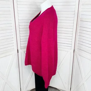 Free People All Mine Sweater Slouchy Alpaca Blend Raspberry Pink Large Oversized thumbnail 3