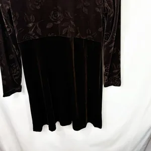 VTG Dress Brown Velvet Burnout Sz 12 Rose Print‎ A-Line Y2K 90s Long Sleeve 1590 thumbnail 6