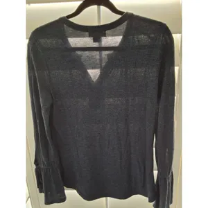 Liz Claiborne Women's M Blue Charcoal Split V-Neck Top Tie Cuff Blouse thumbnail 4