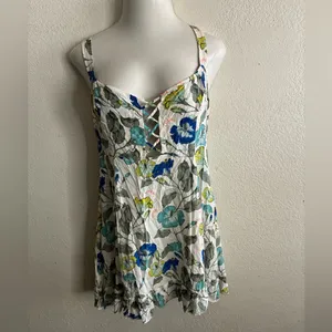Free People Boho Floral Lattice Lovers Slip Mini Dress White L thumbnail 3