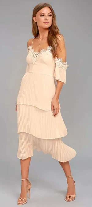 Lulu’s keepsake the label NWT All Time High Nude Lace Off-the-Shoulder Dress thumbnail 1