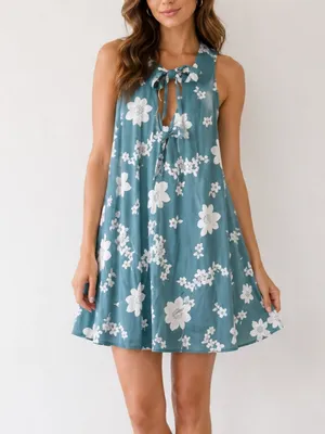 For Love & Lemons Sweet Jane Robin Egg Blue Floral Cottagecore Swing Mini Dress thumbnail 9