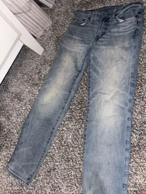 American Eagle Outfitters Slim Straight Light Blue Jeans with Paint Details thumbnail 2