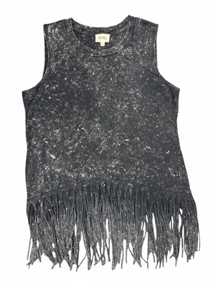 BIBI Mineral Wash Fringe Tank Grey Boho Western Festival Sleeveless Hippie L thumbnail 4