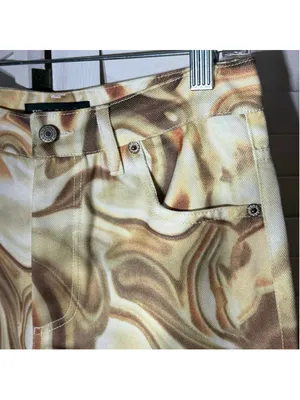 NWOT brown beige marble swirl print jeans high rise wide legs 70s boho hippie S thumbnail 3