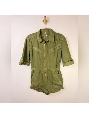 Free People Isla Flight Utility Roll-Up Sleeve Zipper Romper Size 4 thumbnail 3