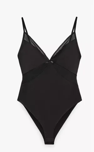ZARA Black V-Neck Bodysuit thumbnail 1