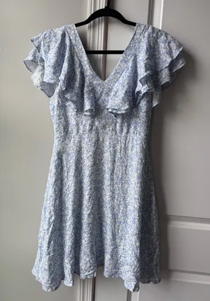 Altar'd State Light Blue Ruffled Mini Dress with Floral Print thumbnail 1