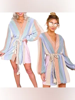 Main Strip Pastel rainbow wrap dress robe long sleeve shimmery glitter metallic QOS mini thumbnail 2