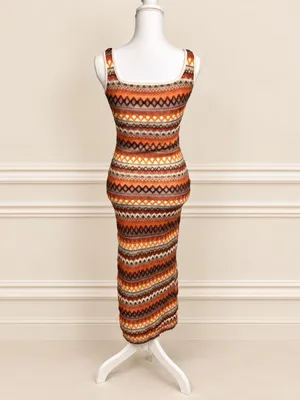 Y2K Boho Geometric Open-Knit Bodycon Maxi Dress Small Missoni Inspired Boho Chic thumbnail 5