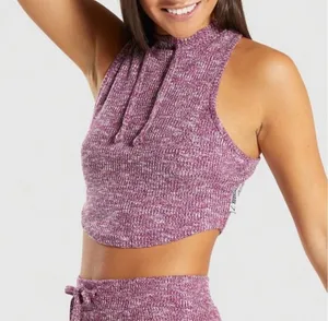 Gymshark Slounge Cropped Ribbed Tank Top High Neckline Women’s XS Pink thumbnail 1