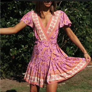 Viral Floral Wrap Dress Pink Size L thumbnail 1