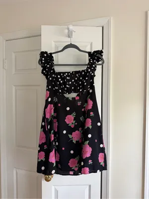 Free People Mixed Print Bom Bom Floral Cutout Mini Dress Black L thumbnail 10