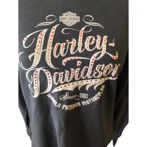 Harley-Davidson Long Sleeve Henley Top Size M Black thumbnail 3