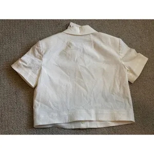 Theory Short Sleeve‎ Cropped Jacket 4 White Seersucker Button Up O0304101 thumbnail 4