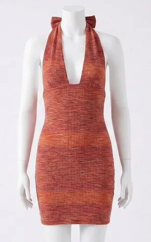 ASOS Design Rust Space Dye Knit Halter Mini Dress Plunge Neck 4 thumbnail 1
