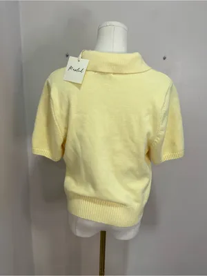 NWT Marled Creamy Yellow Short-Sleeve Polo Sweater‎ thumbnail 3