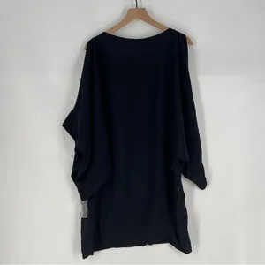 Free People Navy Blue Floral Beaded Embroidered Chiffon Dolman‎ Sleeve Dress M thumbnail 11