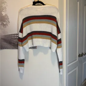 Hollister Striped Cropped Sweater - White, Red, Brown, Tan Size XS Cozy, Y2K thumbnail 2