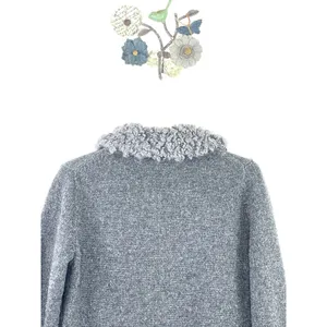 GAP 100% Wool Faux Shearling Collar Button Front Cardigan Gray Size Medium thumbnail 9