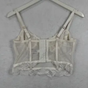 Auden Intimates Ivory Lace Longline Bra Bustier Sheer Dot Mesh Underwire‎ Large thumbnail 8