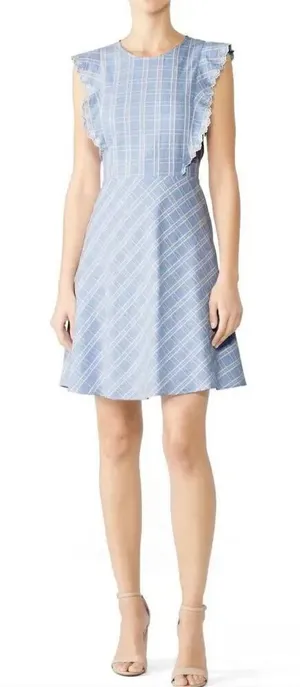 Draper James Linen Embroidered Dress in Blue White Size 14 thumbnail 1