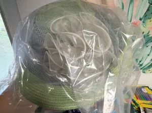 Green and Grey Straw Sun Hat with White Flower Accent thumbnail 2