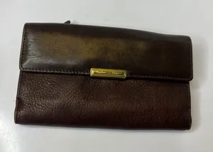Vintage Fossil Trifold Wallet Womens OS Brown Good Leather Snap Logo Clutch thumbnail 1