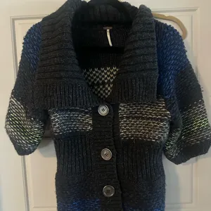 Free People Chunky Knit Shawl Collar Cardigan Wool Blend Oversized Boho Sweater thumbnail 2
