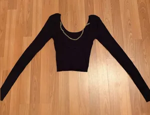 12th Tribe Black Long Sleeve Crop Top with Chain Detail size S thumbnail 1