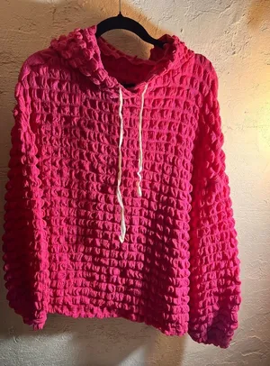 Source Unknown Hot Pink Bubble Textured Hoodie M Y2K retro thumbnail 1
