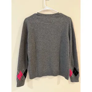 Charter Club 100% Cashmere Argyle Y2K Cardigan Sweater Gray Women's Size Medium thumbnail 2