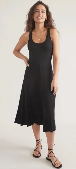 Marine Layer Lexi Rib Fit and Flare Midi Dress in Black XL thumbnail 1