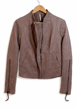 Free People Vegan Leather‎ Moto Jacket Mauve Purple Ribbed Knit Panels Size 4 thumbnail 1
