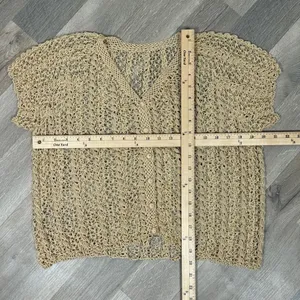 Vintage Boho Crochet Lace Sheer Topper Cardigan Button Up Tan Medium Cottagecore thumbnail 9
