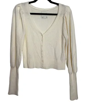 Abercrombie & Fitch Cream Knit Mutton Sleeve Cropped Cardigan Sweater Size XS thumbnail 1