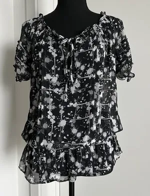 Miley Cyrus Max Azria Tunic Womens Small Black White Drawstring Georgette Sheer thumbnail 1
