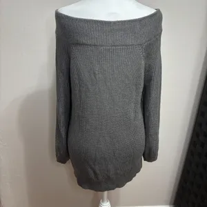 NY & Co Soho Jeans Sweater Gray Off Shoulder Cable Knit Boho Minimalist Casual M thumbnail 4