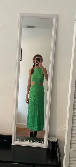 SHEIN Strappy Back Long Linen Dress in Green thumbnail 4