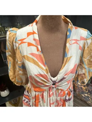 Anthropologie Ranna Gill Sabina Bubble Sleeve Mini Dress – Multicolor Abstract Seashell Print thumbnail 2